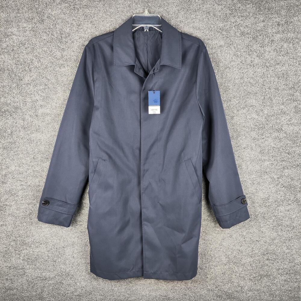 Stafford Coat Mens Small Navy Blue Microfiber Overcoat Topcoat Lined Buttons